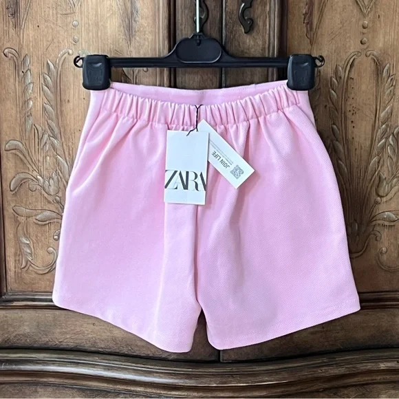 NWT Zara Girls Light Pink High Waist Retro Shorts Buttons Elastic Back 9 10 12 - Picture 4 of 11